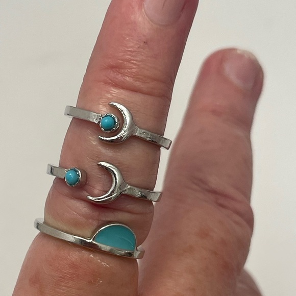3 Southwestern Stackable Rings Silver Tone and Faux Turquoise - Picture 2 of 5